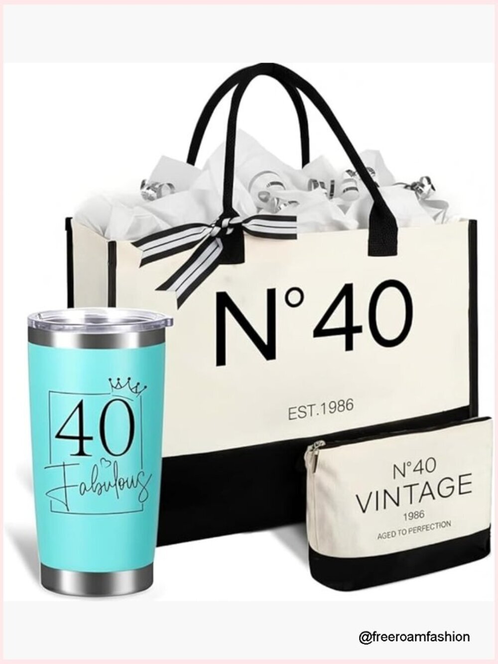 Large Canvas Tote Bag Set with Insulated Tumbler and Makeup Bag